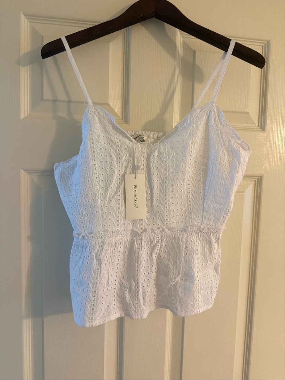 White Eyelet Peplum Top NWT